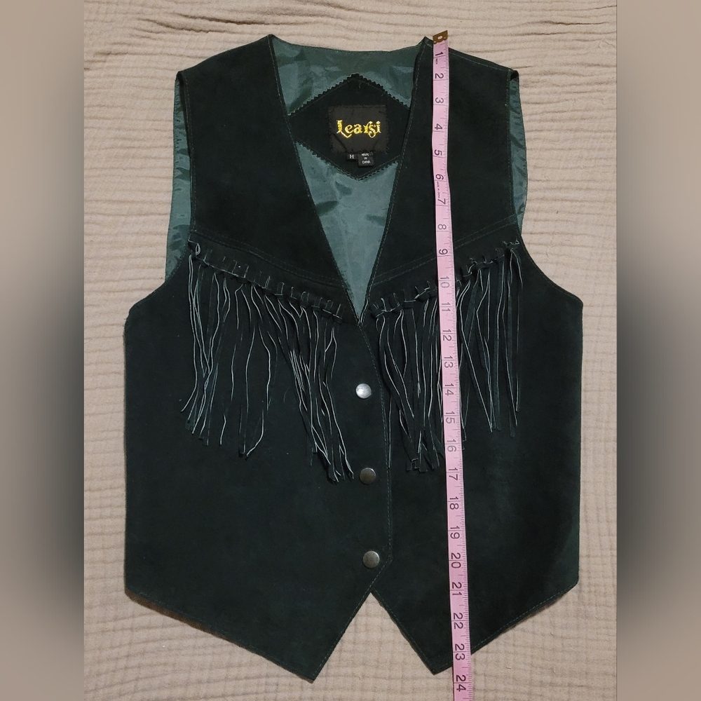 ​Learsi Vintage Green Suede Fringe Vest - Western Boho - Size Medium - Picture 8 of 12